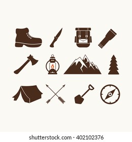 Camping symbols. Camp icons.