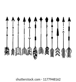 Camping symbols. Set of hand drawn arrows.