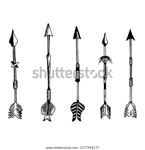 Camping Symbols Set Hand Drawn Arrows Stock Vector (Royalty Free ...
