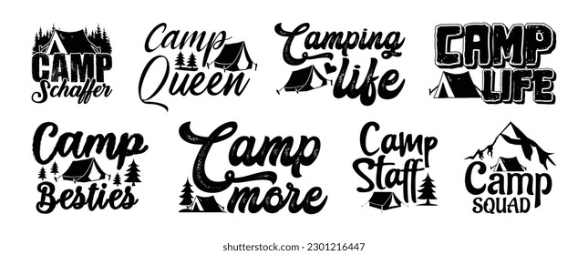 camping T shirt Design Bundle, Vector camping diseño de camisetas, camping, camping, senderismo, exterior, tipografía Diseño de camisetas Colección