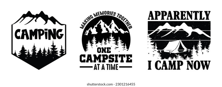 camping T shirt Design Bundle, Vector camping T shirt  design, camping shirt, camping, hiking, outdoor, typography T shirt design Collection