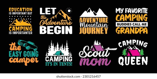 camping T shirt Design Bundle, Vector camping T shirt  design, camping shirt, camping, hiking, outdoor, typography T shirt design Collection