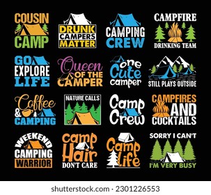 camping T shirt Design Bundle, Quotes about camping, Adventure, outdoor, camping T shirt, Hiking, Camping typography T shirt design Collection