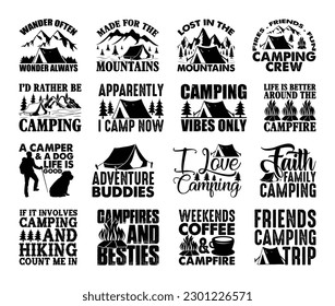 camping T shirt Design Bundle, Quotes about camping, Adventure, outdoor, camping T shirt, Hiking, Camping typography T shirt design Collection