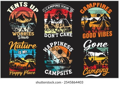 camping t shirt design bundle, print on demand