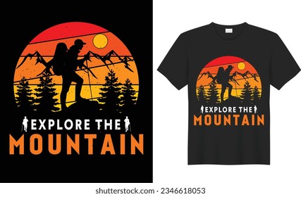 Camping T shirt design. Hiking T shirt design vector. Funny Outdoor Retro Vintage Camper Camping T-shirt Design,with mountain,silhouette,trees in vintage style.Adventure Tshirt design.poster,print,tee