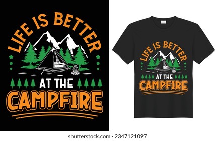 Camping T shirt design. Hiking T shirt design vector. Funny Outdoor Retro Vintage Camper Camping T-shirt Design,with mountain,silhouette,trees in vintage style.Adventure Tshirt design.poster,print,tee