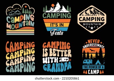 Vector de diseño de camisetas de camping. gráficos vectoriales de camping. Diseño de camisetas de montaña