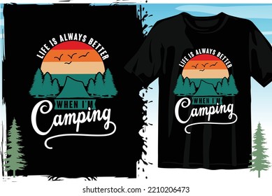 Vector de diseño de camisetas de camping. gráficos vectoriales de camping. Diseño de camisetas de montaña