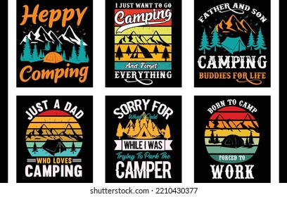 Vector de diseño de camisetas de camping. vector de camping. Vector de diseño de camisetas de montaña