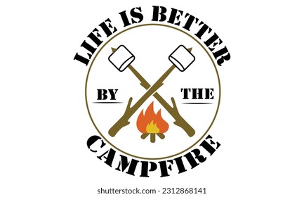 Camping T shirt Design Vector Illustration, Camping, hiking, outdoor adventure graphic vector illustration funny typography slogan text for t shirt design, prints, poster. Summer travel badge saying,