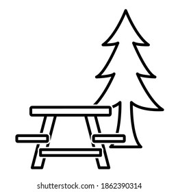 Camping table area icon in modern outline style design. Vector illustration isolated on white background.