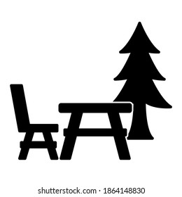 Camping table area icon in trendy silhouette style design. Vector illustration isolated on white background.