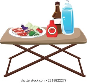 Camping table and barbecue platter Seasoning plastic bottle icon. Illustration material vector