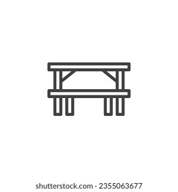 Camping table and chair line icon. linear style sign for mobile concept and web design. Table and chair outline vector icon. Symbol, logo illustration. Vector graphics