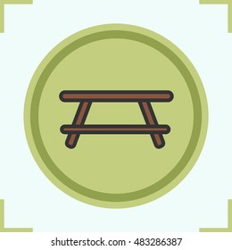 Camping table color icon. Classic wooden picnic table. Isolated vector illustration