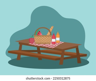 camping table with food and basket