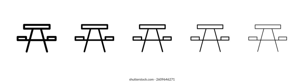 Camping table icons vectors set in different stroke lines
