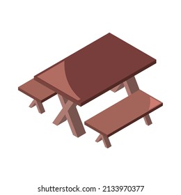 camping table and seats icon isometric