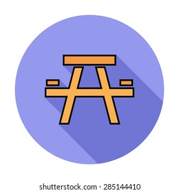 Camping table. Single flat color icon on the circle. Vector illustration.
