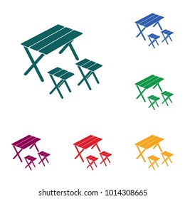 Camping table and stool icon. Vector illustration

