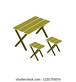 Camping table and stool icon. Vector illustration

