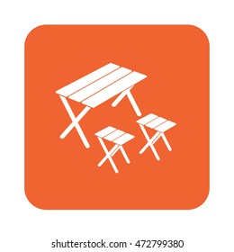 Camping table and stool icon. Vector illustration

