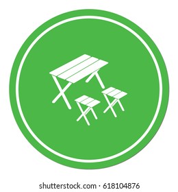 Camping table and stool icon. Vector illustration

