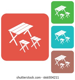 Camping table and stool icon. Vector illustration

