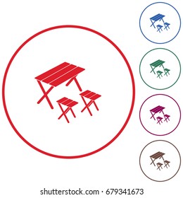 Camping table and stool icon. Vector illustration

