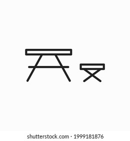 Camping table vector icon sign symbol. Camping table icon, table, chair, sit, camp