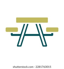 Camping table wooden park bench vector icon. Graph symbol for travel and tourism web site and apps design, logo, app, UI