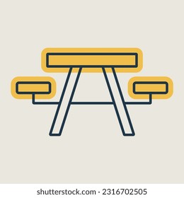 Camping table wooden park bench vector icon. Graph symbol for travel and tourism web site and apps design, logo, app, UI