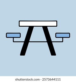 Camping table wooden park bench vector icon. Graph symbol for travel and tourism web site and apps design, logo, app, UI