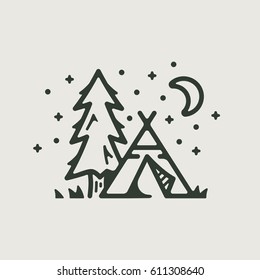 Camping Teepee And Tree Graphic Design Illustration