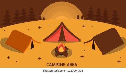 Camping Tend Area Wallpaper Combination Simple Design, Creative design with Brown color, Orange Background Vector Art Illustration.