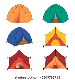 Camping Tend Element Set, Vector Illustration.