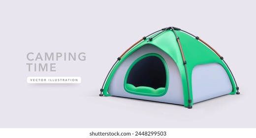 Tienda de campaña en 3d estilo realista aislado sobre fondo blanco. Ilustración vectorial