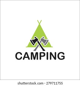 Camping tent and axe