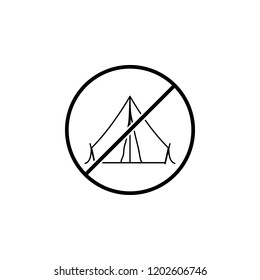 Camping tent ban, prohibition icon. Simple outline vector of camping set for UI and UX, website or mobile application