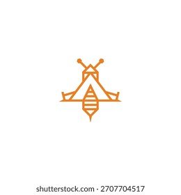 Camping tent and bee logo design.
