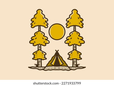 Camping tent between two pine tress illustration design