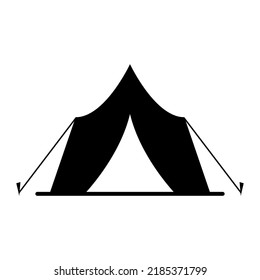 Camping Tent Black Silhouette Icon. Tourist Shelter Outdoor Relaxation Glyph Pictogram. Campaign Trip Fun Activity Flat Symbol. Tourism Leisure Adventure Tent. Isolated Vector Illustration.