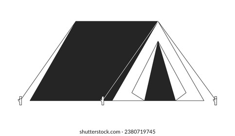 Camping tent black and white 2D line cartoon object. Wanderlust campground isolated vector outline item. Leisure activity. Campsite vacation. Outdoor recreation monochromatic flat spot illustration