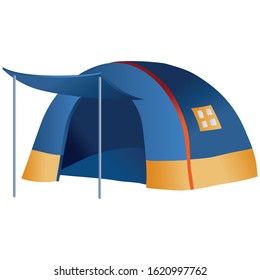 camping tent blue and round, isolated object on a white background,