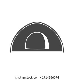 Icono de la silueta negra de la carpa de camping aislado en blanco. Alojamiento al aire libre, cabaña, pictograma de bivouac, logotipo. Bivvy, equipo turístico, elemento vector del campamento para infografía, web.