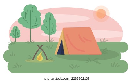 Camping tent boot bonfire tree vacations activity adventure design vector illustration.