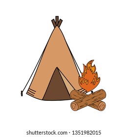camping tent with campfire