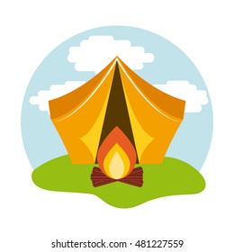 camping tent with campfire icon vector illustration design