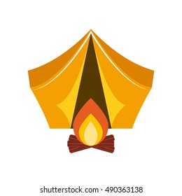 camping tent and campfire vector illustration design